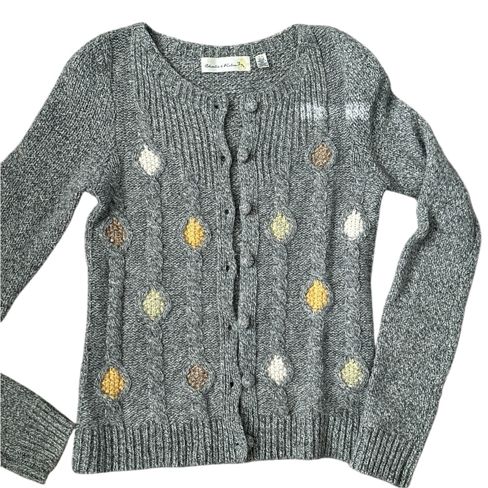 Charlie & Robin gray wool cardigan sz XS cable knit boho cottagecore sweater